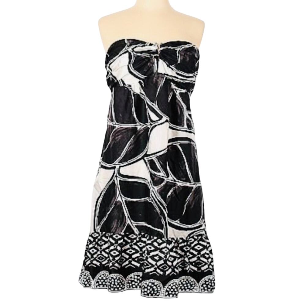 Silk Strapless Dress 10 WHBM Tropical Floral Leaf  Cocktail Party Wedding Resort
